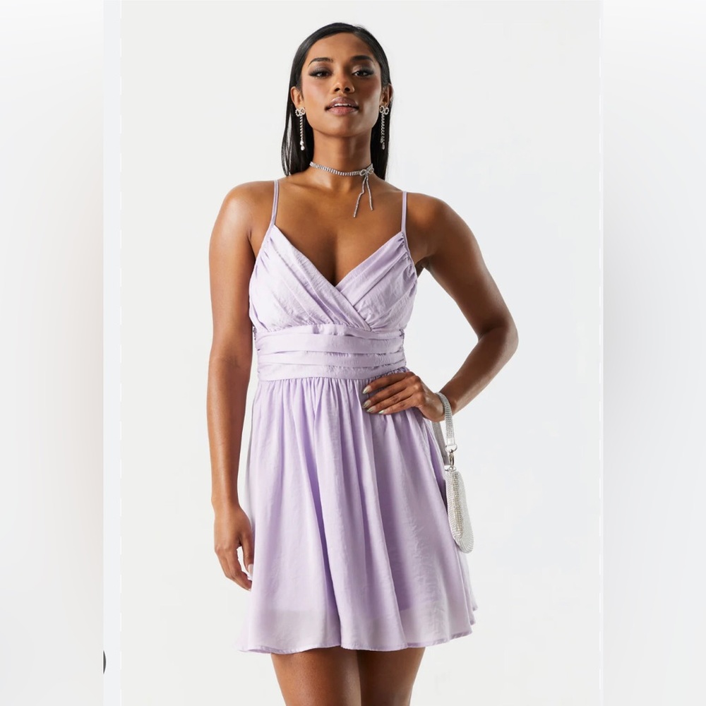 Chiffon surplice skater dress